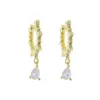 Boucles d'oreilles créoles Micro pavé 5A zircon cubique clair CZ glacé Bling Spike larme pierre charme mode boucle d'oreille