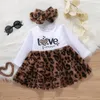 Clothing Sets Autumn Winter Toddler Girls Letter Leopard Print Fur Patchwork Long Sleeve Dress Jacket Tops Headband Baby's 230105