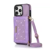 Luxury Cell Phone Cases Crossbody Rhinestone Card Holder Anti-drop Cover Purse Style Fashion PU Leather Shockproof Back Covers For iphone15 14 13 12 Pro max With Strap