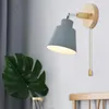 Wall Lamps Nordic Indoor Wooden Lamp Bedside E27 Sconce Light For Bedroom Corridor 4 Color With Zip Switch Freely Rotatable Decor