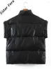 女性のベストレディースブラックPUレザーベストジャケットコート秋の冬のアウトウェアパフ女性ノースリーブC824