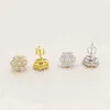 Orecchini a bottone Hip Hop Fiore ghiacciato Moissanite Screwback Placcato oro 14k D Color Diamond Pass Gift