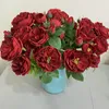 Decorative Flowers Artificial Silk Tea Rose Simulation Bouquet Wedding Bride Holding Home Living Room Garden Roses Green Plant Decoration