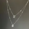 Czyste 925 Srebrna krystaliczna krystaliczna wodę naszyjniki urok dwie warstwy biżuteria łańcucha Tassel Kobiety geometryczne lodowe wisiorek