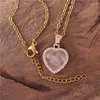 Anhänger Halsketten Zirkon Bling Rose Quart Naturstein Herz Halskette Frauen Kurze Kette Schichtung Schmuck Großhandel Drop