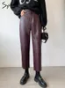 Men s Pants Syiwidii Burgundy Leather Women Wide Leg Trousers Korean Style Y2k Fashion Loose High Waisted Black Pu Baggy 230104