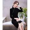 Etniska kläder svart qipao smal stil vintage kvinnor plus storlek kinesisk klänning modern förbättring kvinnlig cheongsam höst sammet 4xl