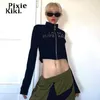 Women's T-Shirt PixieKiki Letter Rhinestone Zip Up Tuetleneck Crop Top Full Sleeve Y2k Clothes Women Street Wear T Shirt Black P16-DZ21 T230104