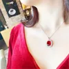 Pendant Necklaces Copper Inlaid Zircon Fashion Pigeon Blood Red Simulation Oval Tourmaline Colored Gemstone Necklace Jewelry