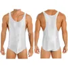 Corpo masculino Shapers de lingerie masculina Singlet collant skinny macacão de macacão de banho de banho brilhante Bodyshy Bodysuit mangas mangas fitness fitness