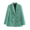女性のスーツ女性シックな格子縞のジャケットオフィスレディダブル胸ブレザーヴィンテージコートファッションノッチ付きカラーアウターのスタイリッシュなブレザートップス