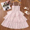 Abiti da ragazza 2023 Stile Full Print Dot Summer Girls Dress Bretelle per adolescenti di grandi dimensioni per abiti da principessa per bambini