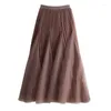 Skirts Solid Pleated Fairy Gauze Skirt Spring 2023 Slim Line Large Swing Medium Length Summer Versatile Elastic