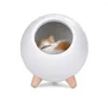 Veilleuses mignonnes rondes avec adorable poupée de chat endormi, protection des yeux, lampe de bureau polyvalente en ABS pour le salon