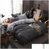 Sängkläder sätter enkla ränder Set Boy Students Grey Devet er Twin fl Queen King Size Active Printing 3/4st Fashion Bedclothes Drop de Dhjpx