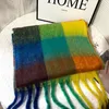 Schals Kaschmir Frauen Plaid Schal Winter Pashmina Schals Dicke Wraps Dame Quaste Warme Regenbogen Haarige Bufanda Stola