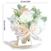 Dekorativa blommor Artificial Rose Flower Bouquet med spetsbandssimulering bröllop x37b