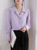 Women's Blouses Purple Shirt For Women Spring 2023 Button Up Split Turn Down Collar Long Sleeve Tops Office Ladies Casual