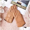 Five Fingers Gloves Womens Genuine Leather Red Sheepskin Autumn And Winter Fashion Female Windproof Drop Delivery Accessories Hats S Dhaeu