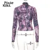 Women's T-Shirt PixieKiki Renaissance Vintage Print Purple Graphic T Shirts Turtleneck Long Sleeve Top Fall Winter Women Clothing P85-BZ16 T230104