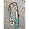 Hangende kettingen NM20622 Frosted Amazonite Tibetan Dzi en turquoise kralen ketting met de hand geknoopte lange gelaagdheid Boheems