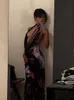 Party Dresses Backless Maxi Women Sexy Purple Print Halter Bodycon Summer Beach Outfits Elegant Sleeveless Club 230104