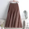 Skirts Solid Pleated Fairy Gauze Skirt Spring 2023 Slim Line Large Swing Medium Length Summer Versatile Elastic