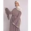 Этническая одежда Мусульманская женщина мода кружевное кружевное рукав длинное платье Турции на Ближнем Востоке Кафтан Абая Исламский Рамадан Арабский макси -хала