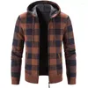 Hommes chandails 2023 à capuche Plaid imprimé à manches longues pull automne hiver en peluche grand décontracté Cardigan manteau