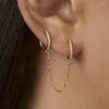 Badu – boucles d'oreilles créoles pour femmes, 1 pièce, deux trous d'oreille, Piercing, cristal Zircon, couleur or argent, chaîne en cuivre, bijoux de fête