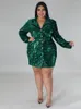 Sukienki w dużych rozmiarach XL-5xl Blazer Sukienki Kobiety nacięte szyi pojedynczy piersi Ropa Mujer Spring Fashion Sequins Office Lady Short