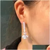 Charme De Luxe Long Stud Fleurs Boucles D'oreilles De Mariée Pour Le Mariage Diamant Sier Designer Boucle D'oreille Femme Imitation Perle Aaa Cubic Zirconia Wo Dhcoo