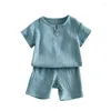 ملابس ملابس 2 PCS Boys Girls Summer Cloth Comple Cotton and Linen Retro Kids Kids Suits 12m-8 Yrs Toddler