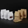 Kraft Stand Up Pouches reusable Kraft Paper Backing bag bag baging with window food food cags 100pcs