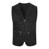 Men's Vests IN Vest Men Casual Sleeveless Cargo Jacket Multi Pocket Waistcoat Fashion Outdoor Solid Color Zipper Mens Clothin