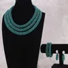 Ketting oorbellen set dudo bruids bruiloft 3 lagen groenblauw Afrikaans voor vrouwen met armband en Nigeriaanse accessoires