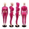 Fall Winter Tracksuits Women Ribbed Outfits Long Sleeve Pullover Hoodie Crop Top and Pants Two Piece Sets Casual Jogger suits Outwork Sporswear 8558