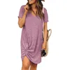 Casual Dresses Short Sleeve V Neck Solid Color Female Knot Loose Mujer Vestidos Dress Fashion