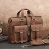 Briefcases Large Capacity Men Fashion Buckle Briefcase First Layer Cowhide Computer Handbags High-end One Shoulder Crossbody Travel Bag