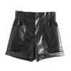 Shorts pour femme Zach AiIsa mode femme rétro noir élastique taille haute décontractée poche faux cuir texture short 230105
