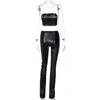 Women's Two Piece Pants Bangniweigou Python Pattern Faux Leather Trousers Set Casual Tube Top Straight Sets Women Autumn Streetwear