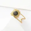 Cluster Rings Punk Style Black Stone Round Stamp Finger Ring Gold Color Stainless Steel Open For Women Gifts Bohemian Vintage Jewelry