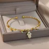 Bangle Fatima Hand Bracelet For Women Open Gold Plated Stainless Steel Zircon Vintage Turkish Lucky Jewelry pulseras 230104