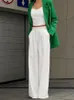 レディースツーピースパンツアリネミームーアオフィスズボンスーツサマーワイドレッグパンツスーツ女性衣装タンクトップパンツスーツプリーツオールマッチセット