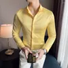 남자의 캐주얼 셔츠 영국 스타일의 남자 셔츠 패션 폴드 디자인 긴 소매 카미사 de hombre 최고 품질 나이트 클럽 무도회 슬림 핏 남성