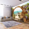 Sfondi Murales 3D personalizzati Archi da giardino moderni in pietra Vista mare Panno Po Soggiorno TV Decorazioni per la casa Copertura