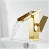 Bathroom Sink Faucets Gold Black Chrome Brass Waterfall Basin Faucet For Accessories Cold Mixer Square Single Hole Kitchen Water Tap Dha0G