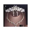 Orecchini Collana Barocco Vintage Oro Cristallo Foglia Perla Set di gioielli floreali Set da sposa Girocollo con strass Tiara Corona Goccia Delive Dhrkq