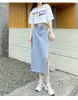 Skirts Slit Skirt Denim Japanese Fashion Summer 2023 Trends Rave Casual Dress Korean Style Clothes Long Harajuku UrbanSkirts