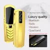 فاخر غير مؤمن بالهاتف الخليوي الذهبي الكلاسيكي رباعي الفرقة 2G GSM Dual Sim Card Mobile FM Radio Camera MP3 Bluetooth Dial Magic الصوت المحمول مع حالة